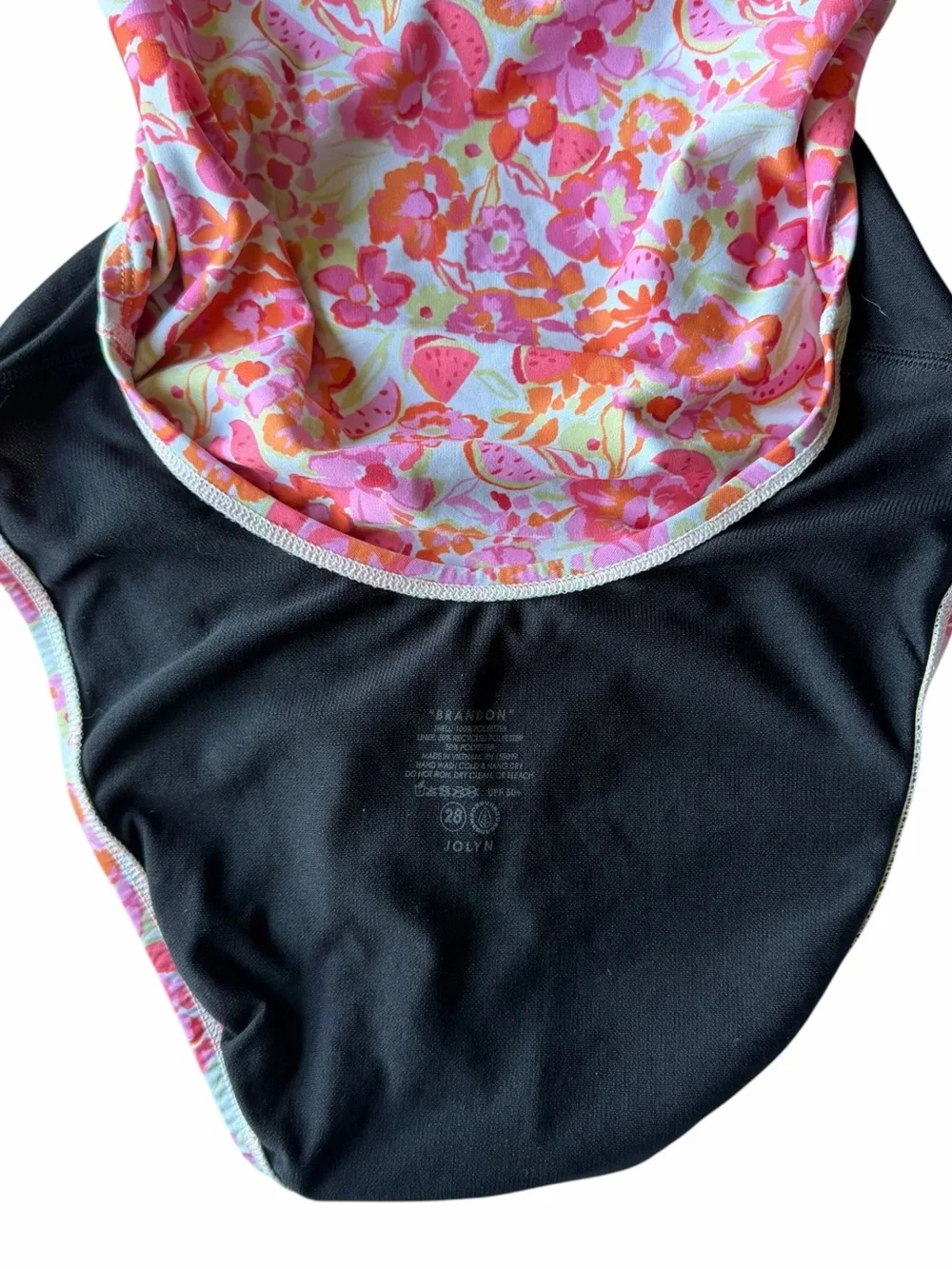 JOLYN Brandon Pink Orange Floral One Piece Swimsuit Size 28 2/4 Open Back Swim
